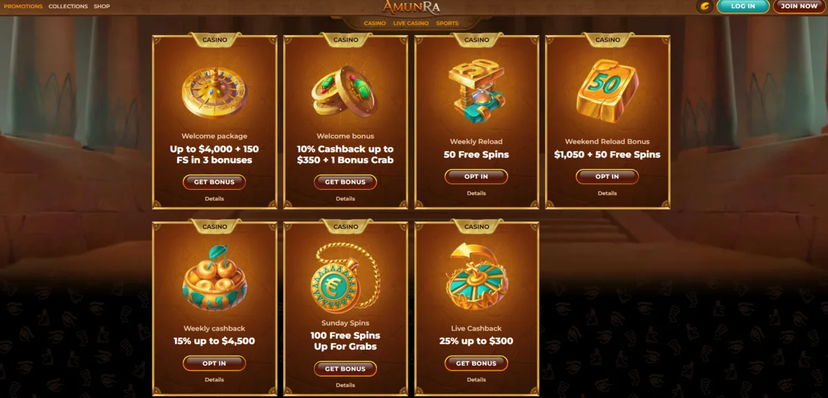 Bonuses and promotions at AmunRa casino